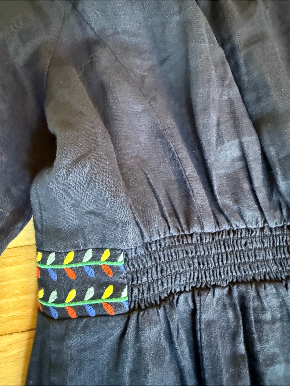 BODEN Embroidered Navy Maxi linen Tassel Dress with Floral Motif size 10R EUC - Picture 9 of 9
